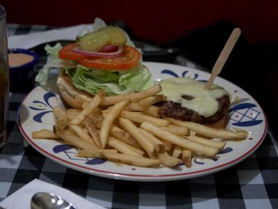 Download free salad food meat bread chips hamburger potato tomato onion image